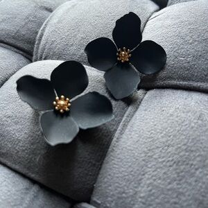 Anthropologie Black and Gold Floral Earrings